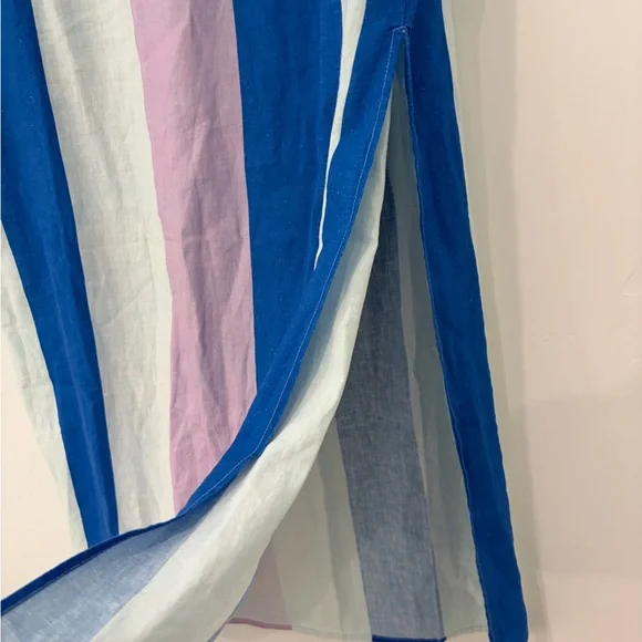 Anthropologie Celandine Striped Linen Midi Skirt Blue Pink Side Slit NWT Size L - Picture 3 of 4